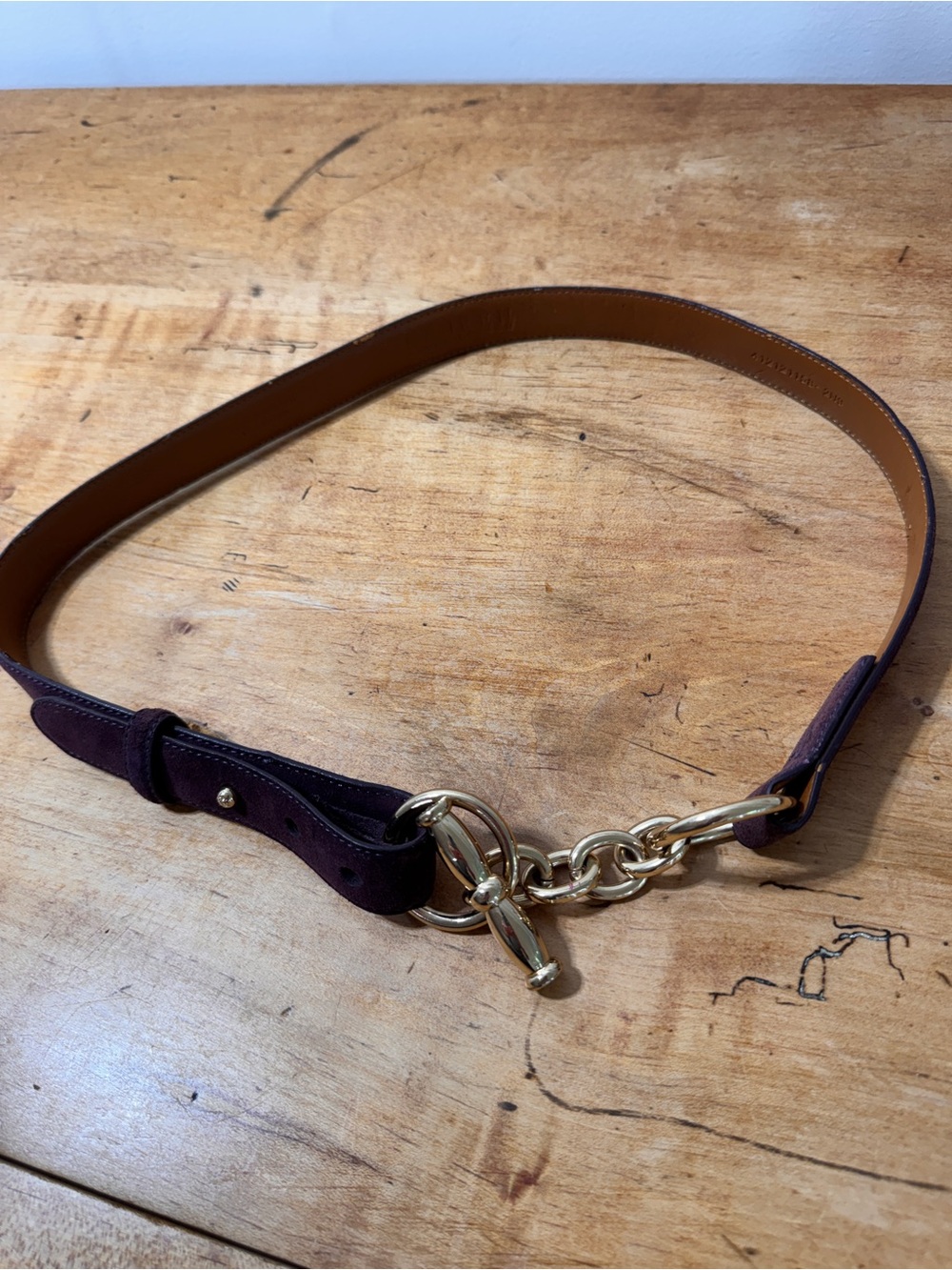 Ralph Lauren Gold Chain Accent Brown Leather & Plum Suede Women's Belt